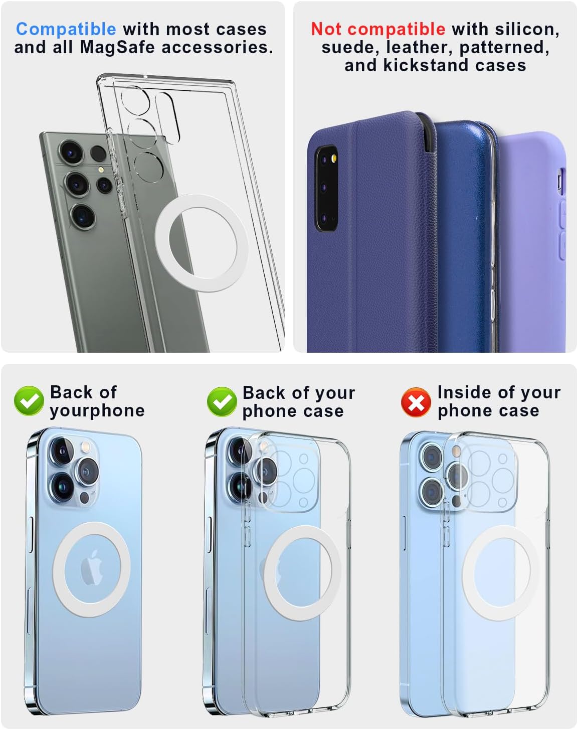 for Magsafe Magnet Sticker 2 Pack,Compatibile with MagSafe Accessories/Charger/Mount/Wallet/Case/Kindle for New iPhone 16/15/14/13/12/11, Pixel 9, Samsung Galaxy Z Fold/Z Flip/S and More