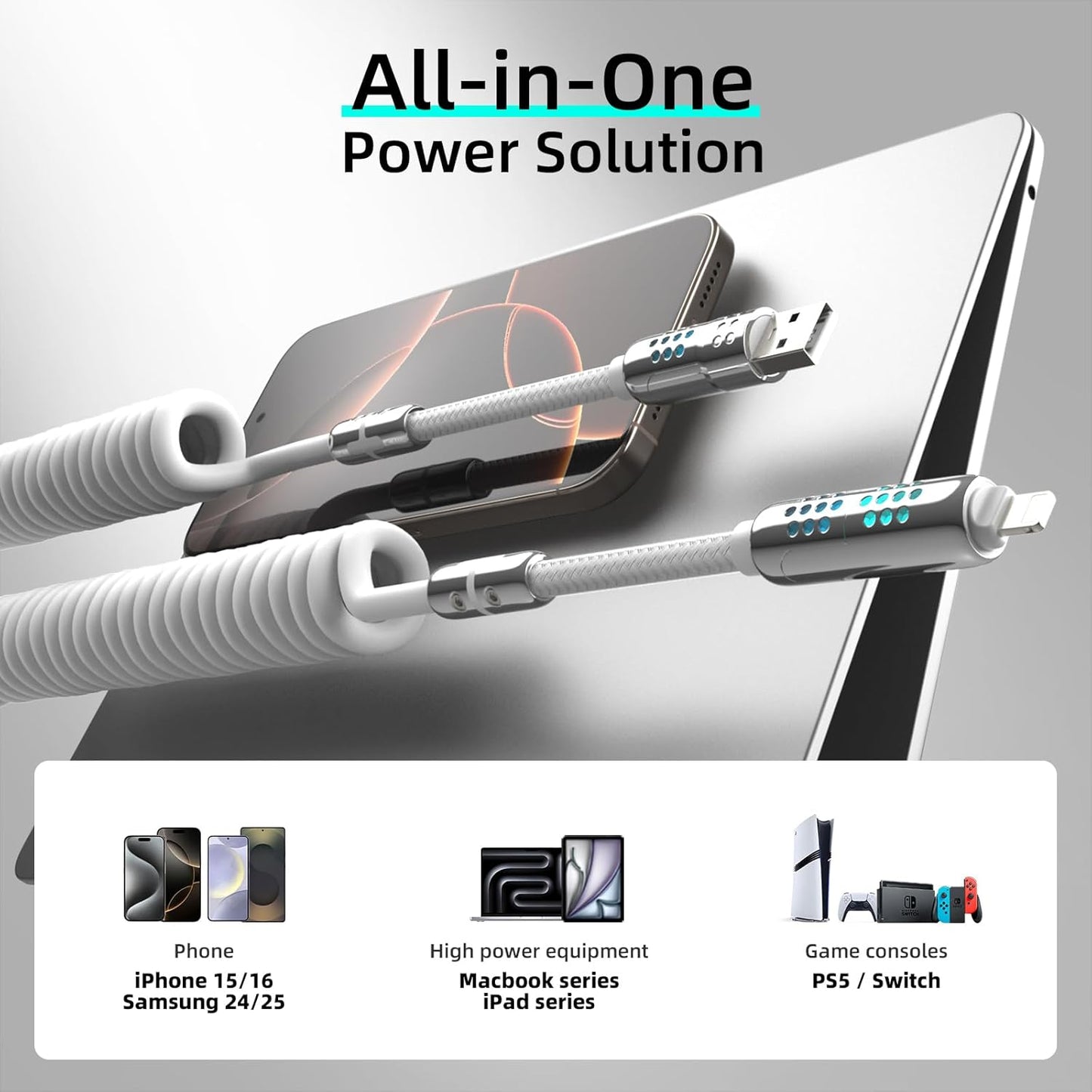 MFish 4-in-1 USB C Charging Cable, 6 Ft Type C to Type C Cable, 240W Fast Charger for iPhone 16/15/14 Pro Plus Pro Max, for iPad MacBook Pro/Air, Laptops - Multi Charger Cord with USB-A