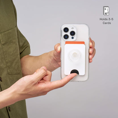 PopSockets Phone Wallet with Expanding Grip and Adapter Ring for MagSafe, Phone Card Holder, Wireless Charging Compatible, Wallet Compatible with MagSafe - White Clear