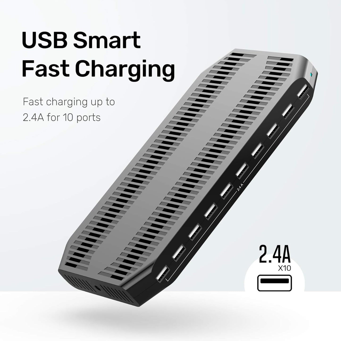 【10PCS】 Unitek Multi Charging Station, 10-Port USB Charger for Multiple Device with SmartIC Tech and Adjustable Dividers, Organizer Stand Compatible with iPad, Tablet, Kindle, iPhone - 10PCS, White