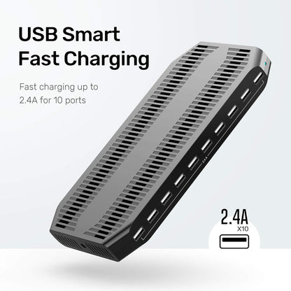 【10PCS】 Unitek Multi Charging Station, 10-Port USB Charger for Multiple Device with SmartIC Tech and Adjustable Dividers, Organizer Stand Compatible with iPad, Tablet, Kindle, iPhone - 10PCS, White