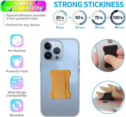 Universal Phone Grip for Smartphones - Phone Holder for Hand for Back of Phone - Wireless Charging Compatible - 2Pack (Black Brown)