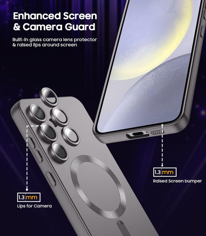 Magnetic for Samsung Galaxy S24 Plus Case [Compatible with MagSafe][Built-in Camera Lens Protector] Slim Soft Silicone Bumper Shockproof Metallic Luster Phone Case (Gray)