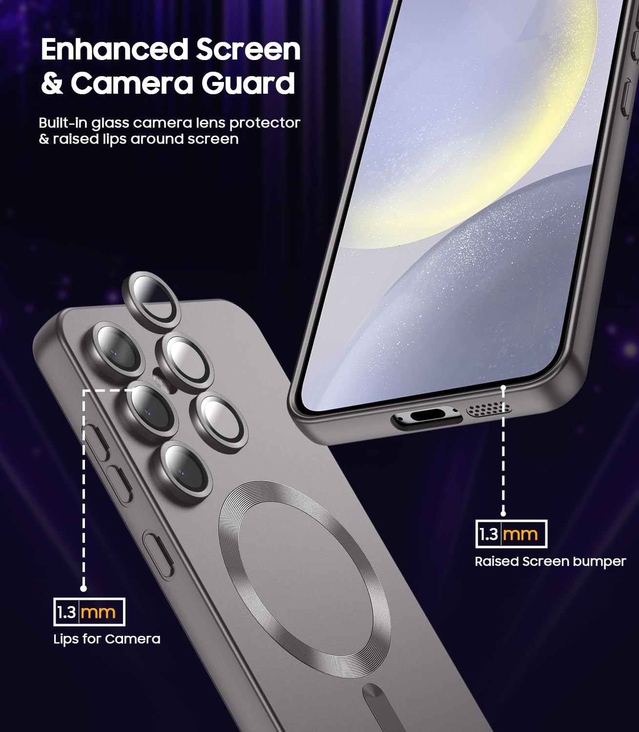 Magnetic for Samsung Galaxy S24 Case [Compatible with MagSafe][Built-in Camera Lens Protector] Slim Soft Silicone Bumper Shockproof Metallic Luster Phone Case (Gray)