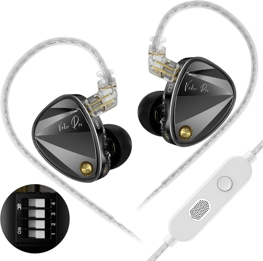KZ Vader Pro in-Ear Monitors Gaming Earbuds, Triple Dynamic Driver IEM with 4 Tuning Switches, Clarity in All Frequency Stereo Sound Comfortable Noise Isolating Earphones for Stage and Studio (MIC)
