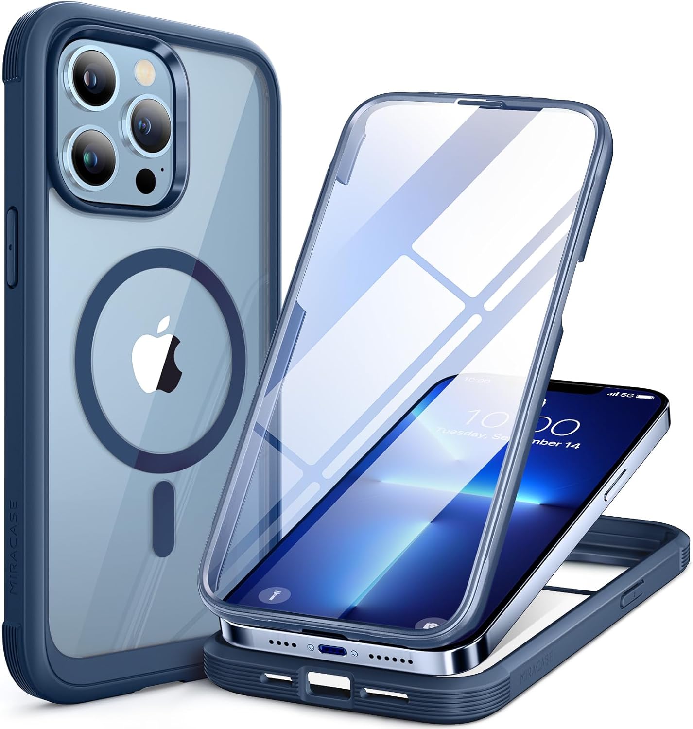 Miracase Magnetic Glass for iPhone 13 Pro Case,Compatible with MagSafe,Full-Body Bumper with Shockproof Military-Grade,Built-in 9H Tempered Glass Screen Protector for iPhone 13 Pro,Dark Blue