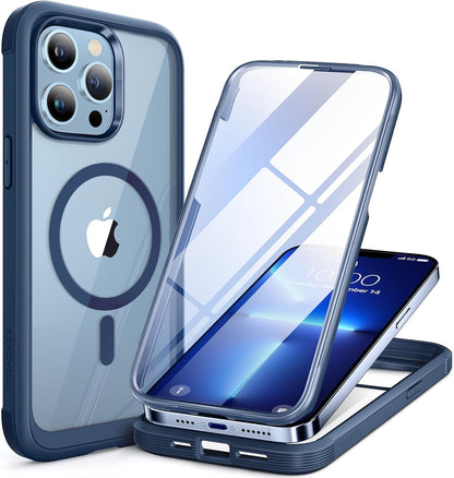 Miracase Magnetic Glass for iPhone 13 Pro Case,Compatible with MagSafe,Full-Body Bumper with Shockproof Military-Grade,Built-in 9H Tempered Glass Screen Protector for iPhone 13 Pro,Dark Blue