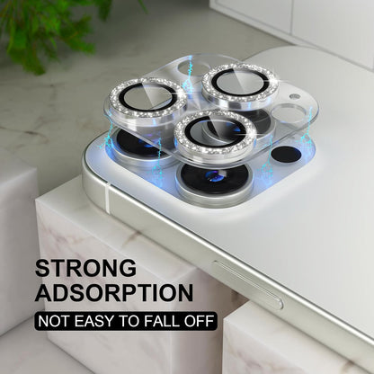 Choiche Compatible for iPhone 16 Pro/iPhone 16 Pro Max Camera Lens Protector, Bling Camera Cover with 9H Tempered Glass Lens Screen Protector Metal Ring Decoration Accessories(Clear-Silver)