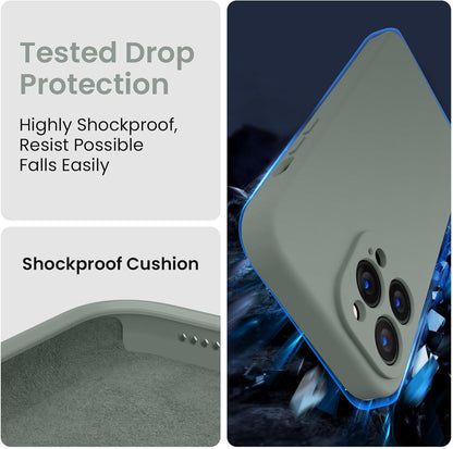 FireNova for iPhone 14 Pro Case, Silicone Upgraded [Camera Protection] Phone Case with [2 Screen Protectors], Soft Anti-Scratch Microfiber Lining Inside, 6.1 inch, Calke Green