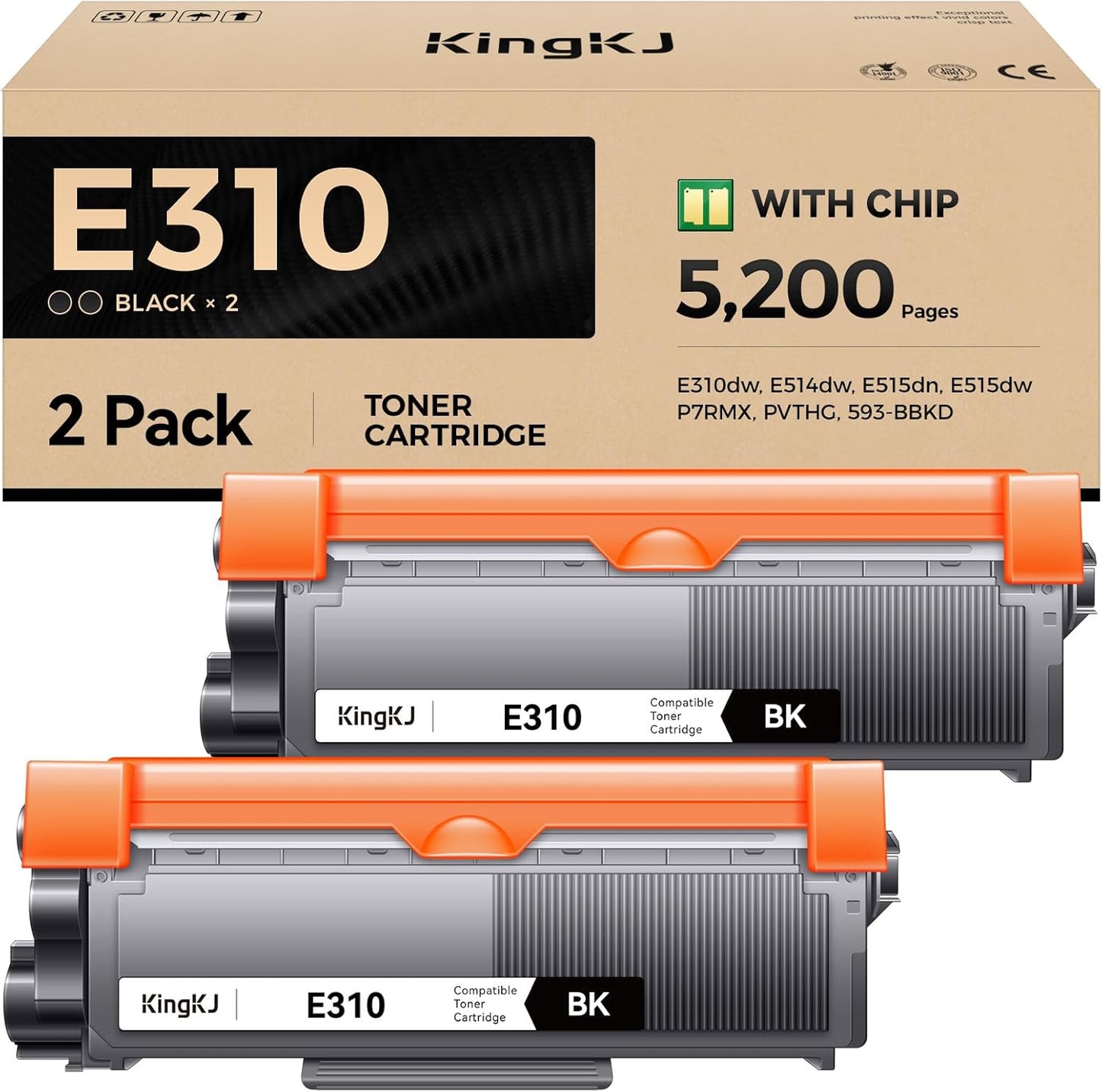 E310 E310dw Toner Cartridge Black 2-Pack High-Yield Replacement for Dell P7RMX PVTHG 593-BBKD Toner Compatible with Dell E310dw E514dw E515dn E515dw E310 E514 E515 Laser Printer Ink All-in-One Copier