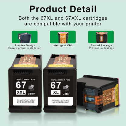 SAILNER 67XL HP Printer Ink, Replacement for HP Ink 67 for HP 67 Ink cartridges Black/Color Combo Pack, Compatible with DeskJet 2755e 2855e 2700e 4155e 2734e 2827e 4100e Envy 6055 6455e Printer 67XL