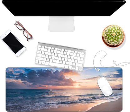 Dynippy Thin Extended Gaming Mouse Pad with Stitched Edges Large Mousepad Long XXL Keyboard and Mouse pad Desk Mat for Gaming Office & Home - Galaxy Space (Beach)