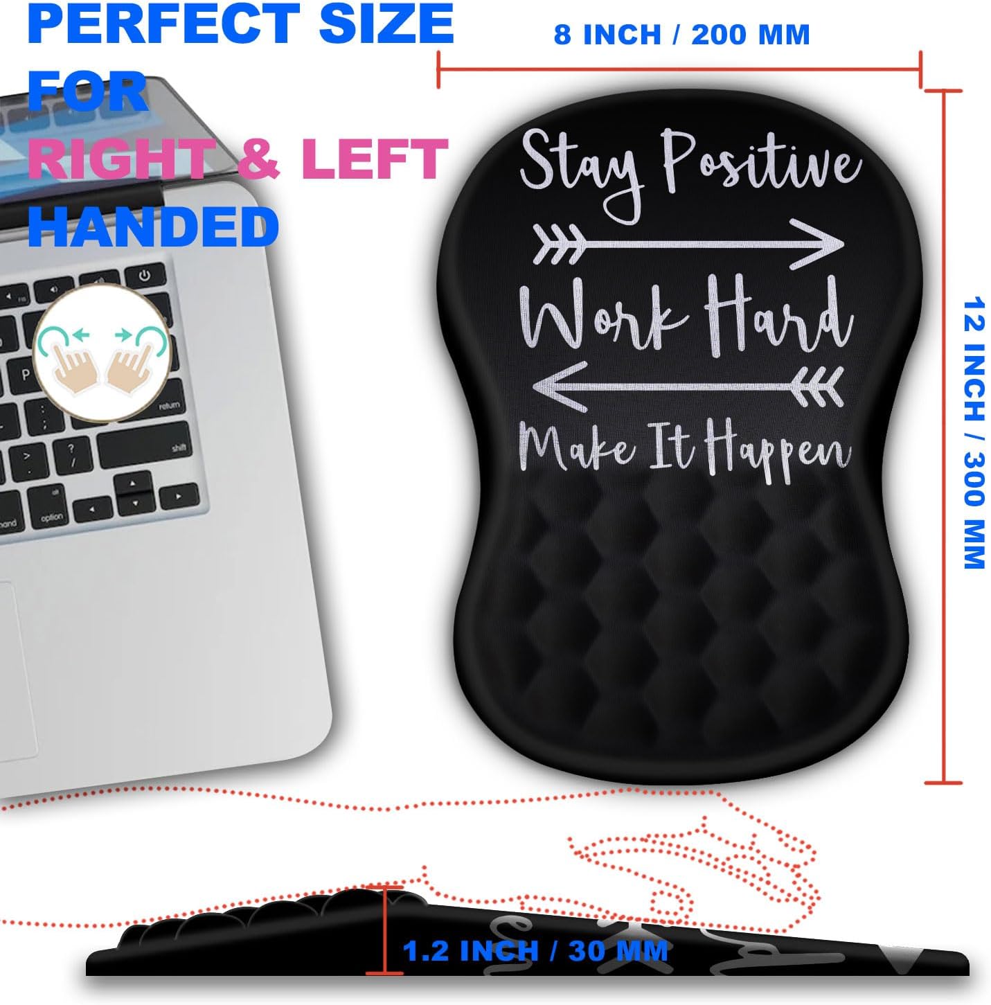 Mouse Pad Wrist Support, Ergonomic Mouse Pad with Massage Dot, Comfortable Computer Mouse Pad for Laptop, Wrist Rest Pain Relief Mousepad with Non-Slip PU Base for Office & Home, 12 x 8 in