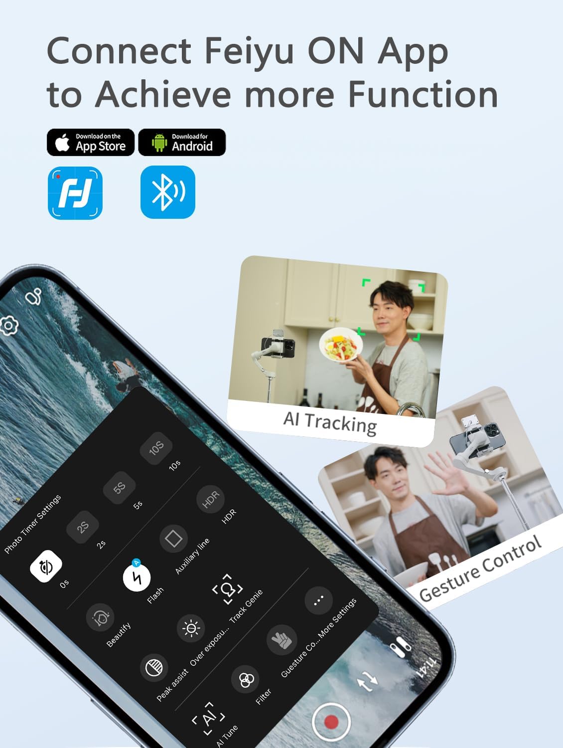 FeiyuTech VB 4 Kit - Smartphone Gimbal with 8.4''Extendable Rod,Bag, Lighting Enabled Tracking Module,Gesture Control, Gimbal Stabilizer for YouTube TikTok Live Video Record,iPhone&Android,Max 0.57lb