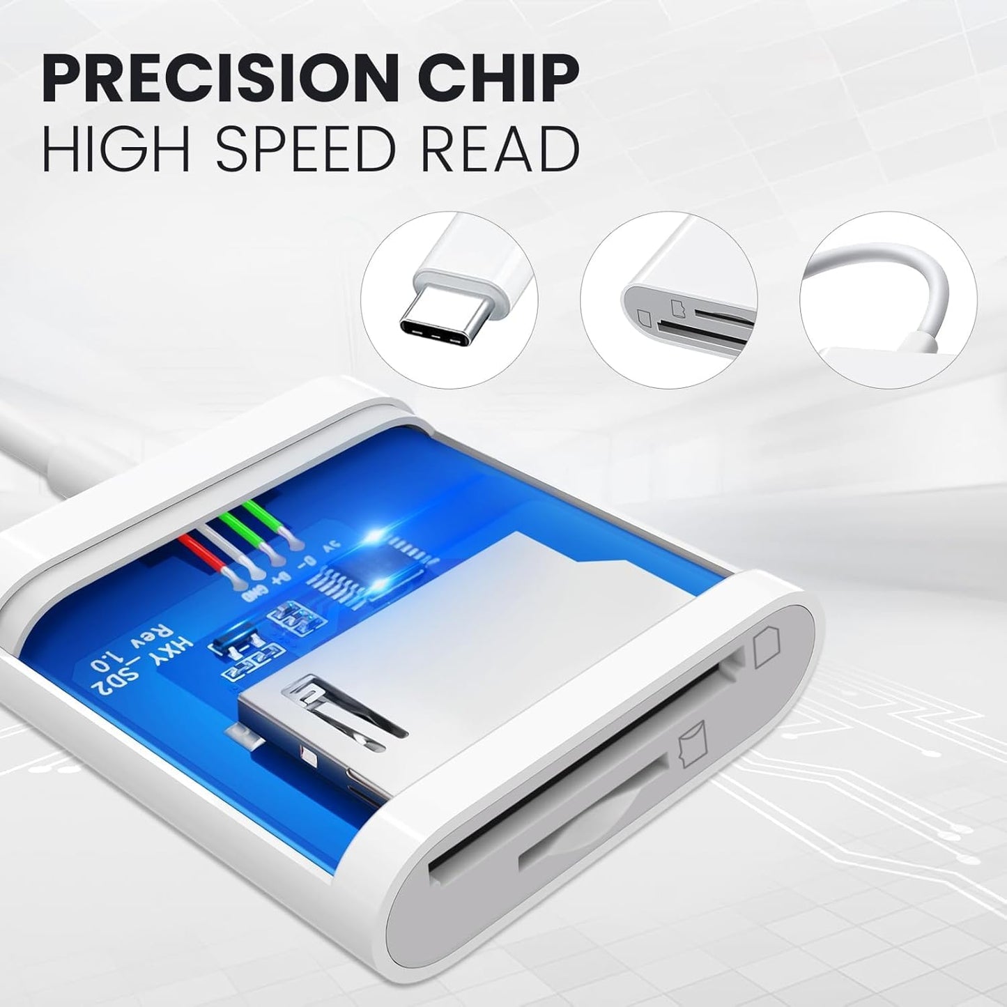 USB C to SD Card Reader, BorlterClamp Type C to SD/Micro SD Memory Card Reader Adapter Compatible with MacBook, Laptops, Tablets, Smartphones