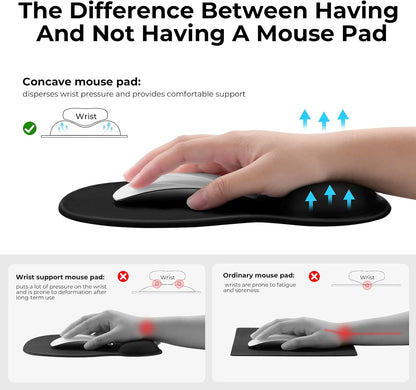 EooCoo Ergonomic Mouse Pad with Gel Wrist Rest Support Middle Concave Design, Relieve Wrist Pain Mousepad, Non-Slip Base for Laptop, Computer, Office Desk Accessories, Carpal Tunnel Syndrome