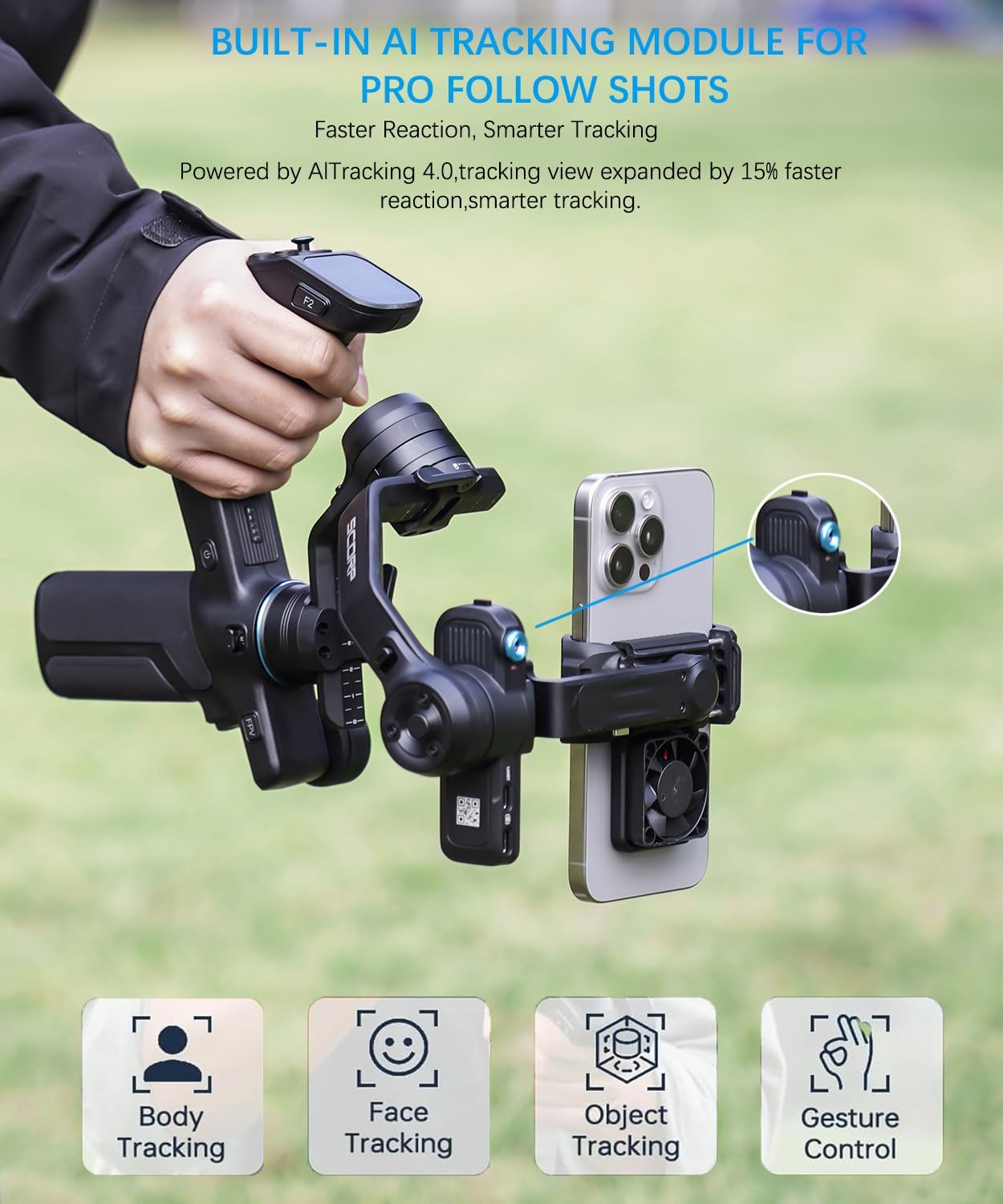 FeiyuTech Scorp MINI 3 Gimbal Stabilizer for iPhone, 3-Axis Smartphone Gimbal Built-in AI Tracking Module,Phone Gimbal with Cooling Fan and Integrated Grip Design, Touch Screen, 2KG(4.41lb) Payload