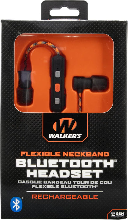 Walker's Flexible Bluetooth Neckband Headset 30 NRR Passive Hearing Protection Earbuds with 12" USB Charging Cable & EVA Carrying Case
