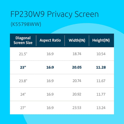 Kensington 23 inch Computer Privacy Screen for Desktop, 16:9 Widescreen Monitor, FP230W9 Anti-Glare Blue Ray Reduction Computer Privacy Filter, Matte and Glossy Viewing Options, K55417WW