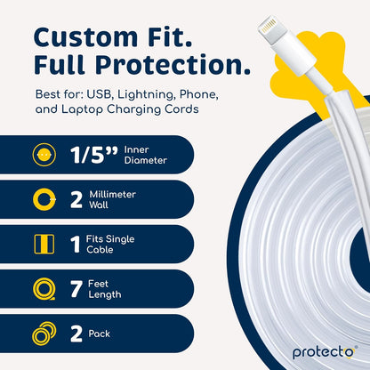 PROTECTO 2-Pack Heavy Duty Cord Protectors from Pets No Chew Solution, 7ft Easy to Use Dog & Cat Cord Protector, Clear & Odorless Critter Cord Covers for Pets, Power Audio Video Wire Protector Tubing