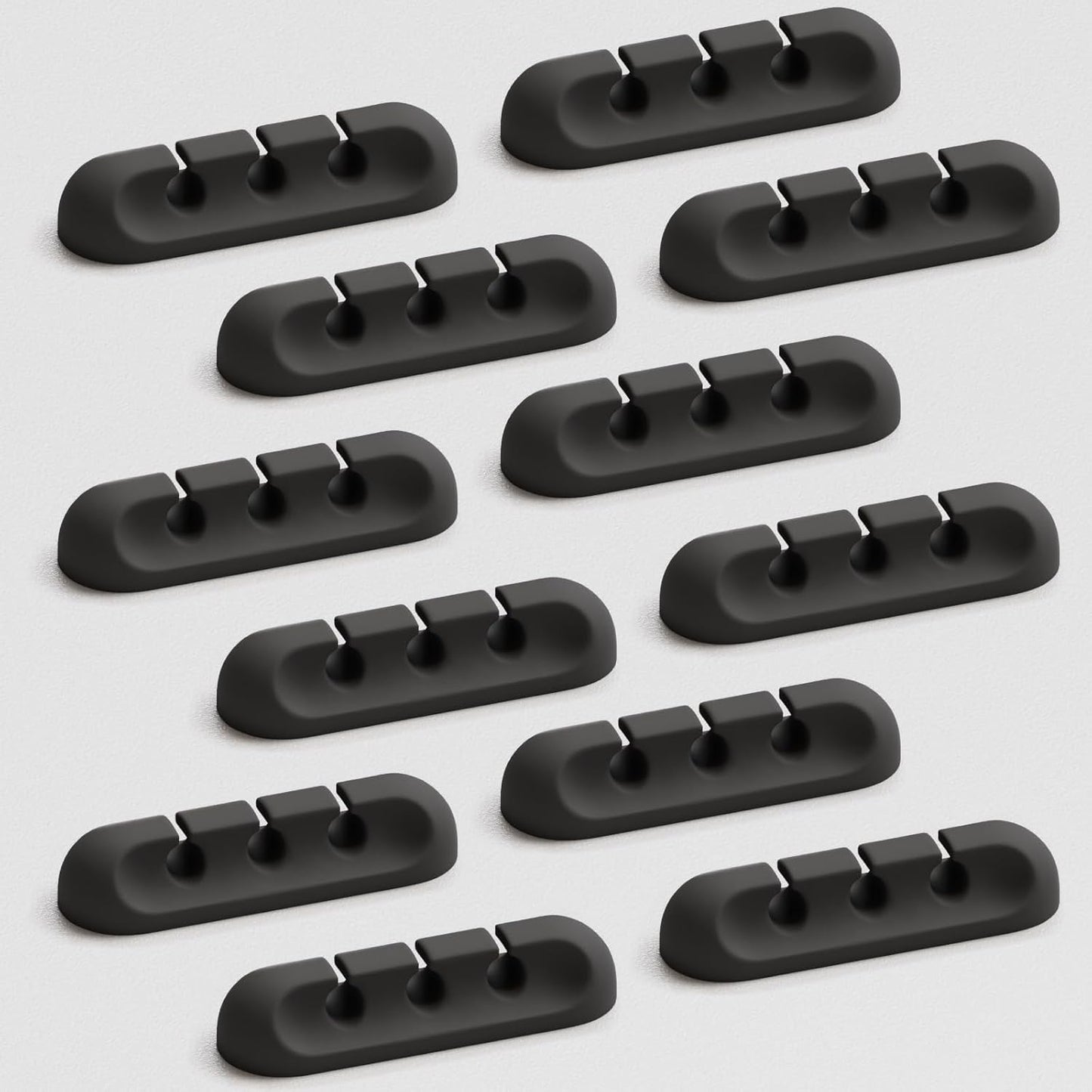 USB Cable Organizer Clips Cord Holder,12 Packs (3-Slots) Black Self Adhesive Desk Cord Cable Management