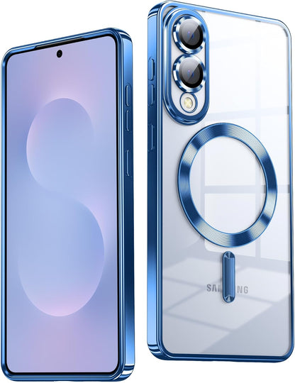 Slim Thin for Samsung Galaxy S25 Edge Case, Compatible with MagSafe, Built-in Camera Lens Protector, Shockproof Protective Phone Case, Soft Electroplated Clear Cover, Sapphire Blue