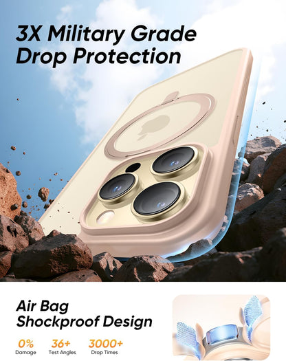 MAGIC JOHN 360° Rotatable Magnetic Invisible Stand for iPhone 14 Pro Case [Anti-Slip Grip] [Compatible with MagSafe] 16FT Shockproof for iPhone 14 Pro Case with Kickstand, Rose Gold