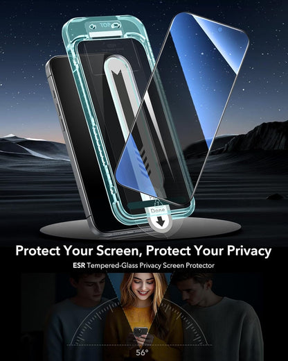 ESR 3 Pack for iPhone 15 Pro Max Privacy Screen Protector, Anti-spy Tempered-Glass Privacy Screen Protector with Flawless Fit Tray, Micro-curved Edges, Case Friendly