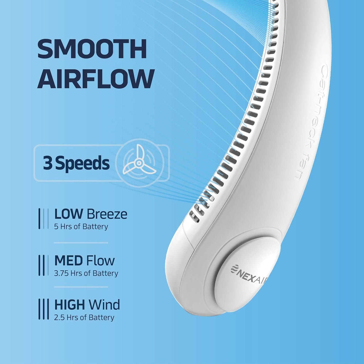 Portable Neck Fan - 3 Speed Rechargeable Bladeless Neck Fan, Adjustable Personal Neck Fan For Women & Men Modern Design, Great Cooling Fan For Travel, Outdoors & Sports