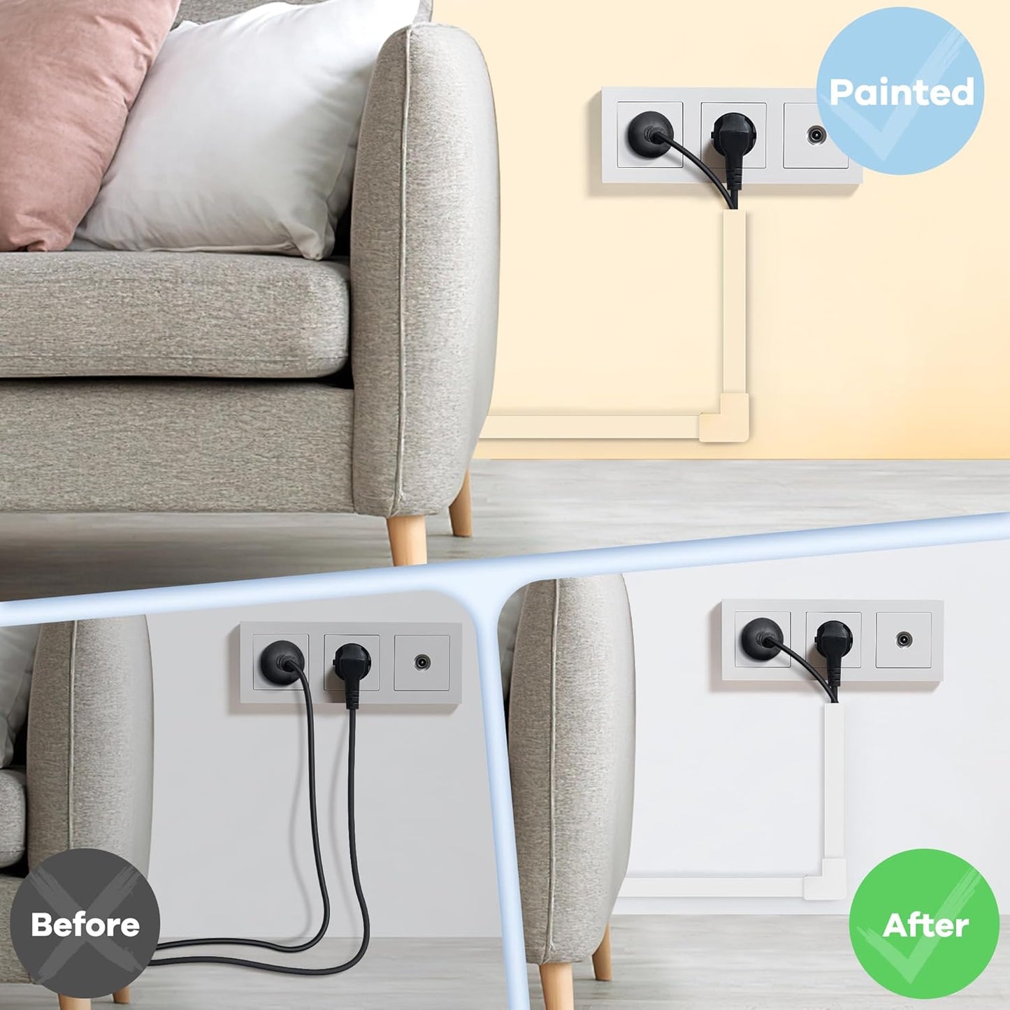 Cord Covers for Wires on Wall Extra-Long, 13.12ft TV Cord Hider Kit, Paintable Cable Management Concealer, White Cord Raceway Channel, 4 x L39in x W0.95in x H0.55in