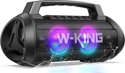 W-KING Portable Speakers Bluetooth Wireless, 120W Max Loudest Bluetooth Speaker, IPX6 Waterproof Outdoor Speaker with 70W Deep Bass/2*Subwoofer/DSP/EQ/42H/LED/MAC-in/Power Bank, Large Party Boombox