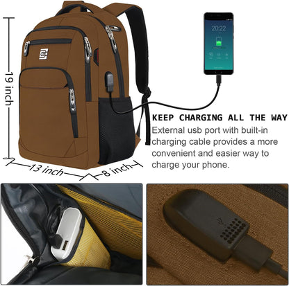 Volher Laptop Backpack,Business Travel Anti Theft Slim Durable Laptops Backpack with USB Charging Port,Water Resistant College Computer Bag for Women & Men Fits 15.6 Inch Laptop and Notebook-Brown