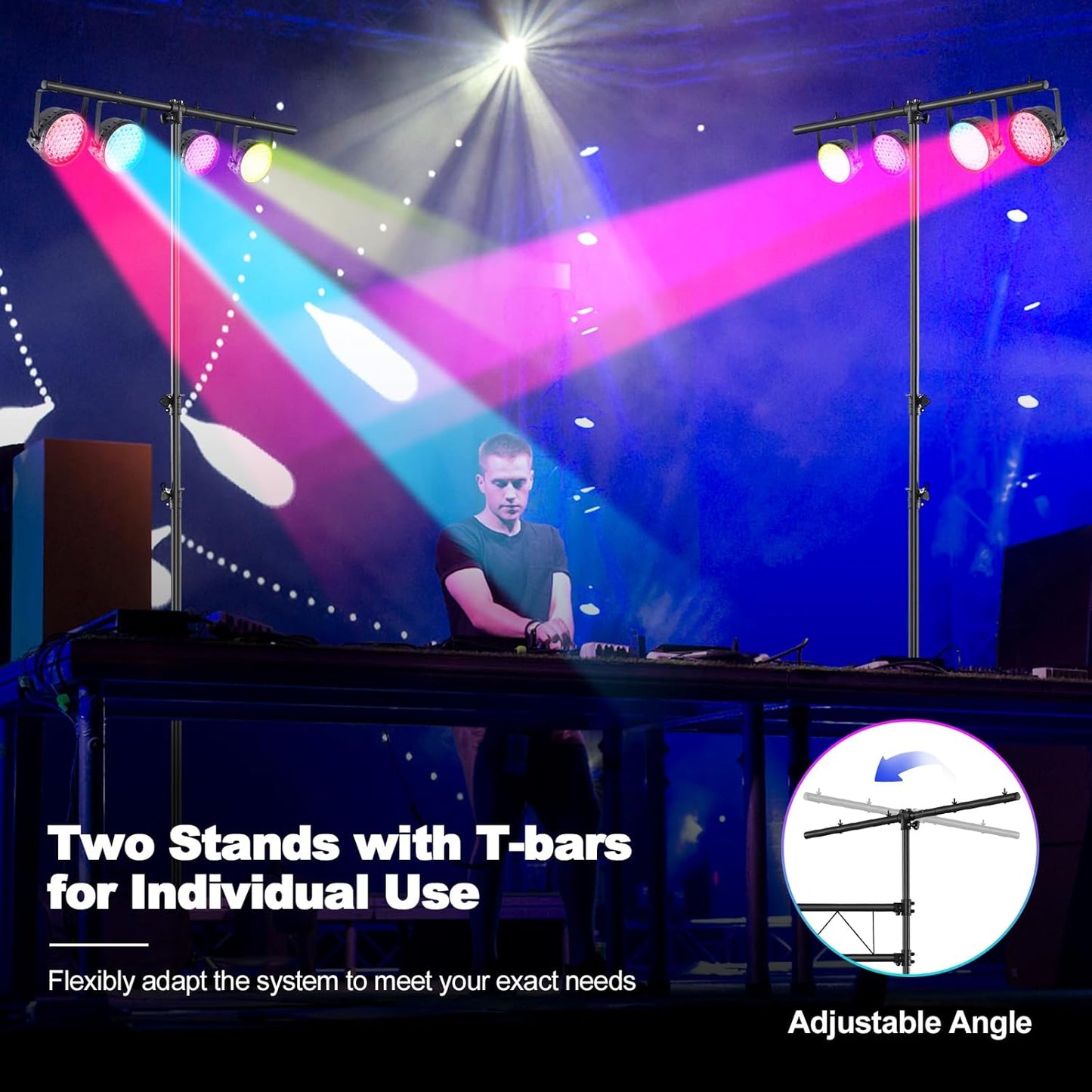 S AFSTAR DJ Light Stand, 14 FT Heavy Duty Metal Lighting Truss System W/Adjustable T Bars, 32 Mounting Points & Triangle Foot, Portable Truss DJ for Audio Stage, 220 Lbs Load (Lights Not Included)