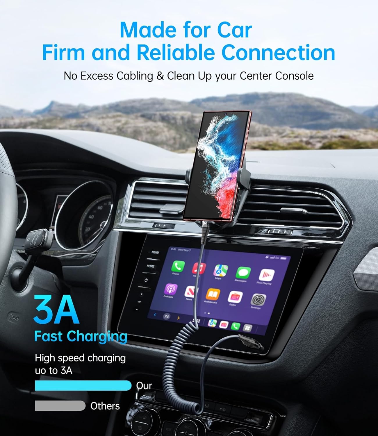 Coiled USB C to C Cable 100W 3FT for Car, Coiled USB C Cable for iPhone 16, Short USB Type C Fast Charging Cable for iPhone 15/Pro Max/Plus/Samsung Galaxy S23, Compatible All Type C Devices -Black