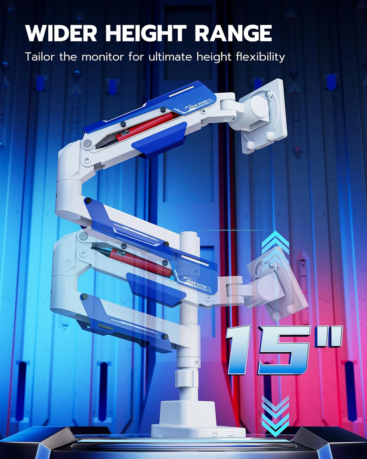 ARES WING Single Monitor Mount, Ultrawide Monitor Arm for 24 to 57 Inch Heavy Duty Curved Screen, Adjustable Gas Spring Monitors Arm Stand up to 66LBS with 75/100/200 Vesa Mount, White