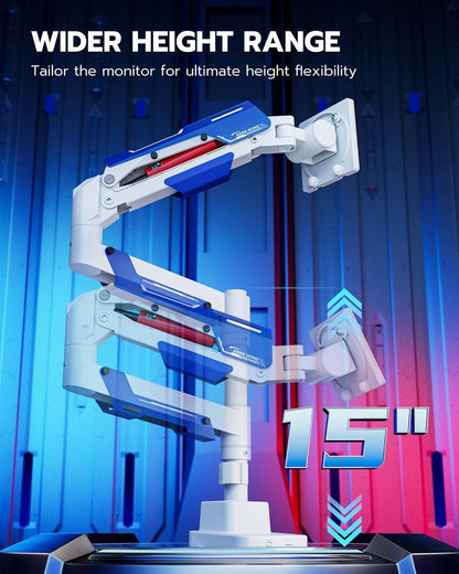 ARES WING Single Monitor Mount, Ultrawide Monitor Arm for 24 to 57 Inch Heavy Duty Curved Screen, Adjustable Gas Spring Monitors Arm Stand up to 66LBS with 75/100/200 Vesa Mount, White