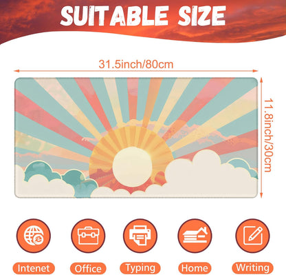 Large Gaming Mouse Pad for Desk, Boho Pastel Sun Desk Mat, Colorful Sunshine Desk Pad, 31.5"x15.7" Extended Big Computer Keyboard Mouse Pad with Non-Slip Base and Stitched Edge