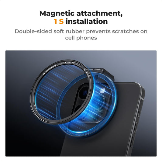 K&F Concept Clip On 67mm CPL Magnetic Phone Lens Filter Kit, Phone Clip with Magnetic Adapter Ring/Cold Shoe/Locking Knob, Polarizer Filter for iPhone 16 15 Pro Max 14 13