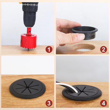 Desk Grommet 2 Inch 8Pcs Grommets Desk Hole Cover for Cables Wire Grommet Kit with Hole Saw(Black, 2Inch_50mm)