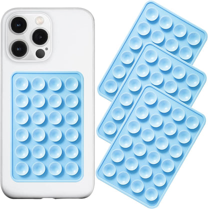 Silicone Suction Phone Case Mount 3 Pack, Silicon Adhesive Suction Cup Phone Mount, Non Slip Sticky Phone Grip for Cellphone, Strong Grip Holder for Selfies and Videos (Baby Blue)