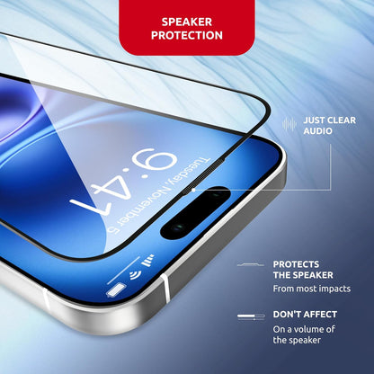 Screen Protector for iPhone 16 – Full Edge-to-Edge Protection Tempered Glass Screen Saver for iPhone 16 with Applicator, 9H Hardness, Oleophobic Coating - iPhone 16 accessories - Black