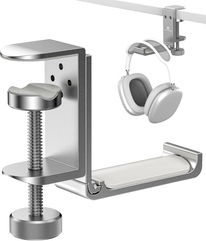 Foldable Headphone Stand and Hook – Aluminum Headset Holder Clamp Mount Under Desk, Universal Fit for Gaming Headphones, Space-Saving Hanger Organizer