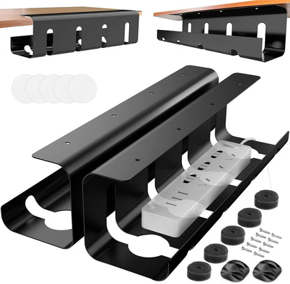 Under Desk Cable Management Tray, No Drill 2 x 15.7 in Steel Tray With Wire and Cord Organizer, 2Pack Black Cable Raceway for Cords
