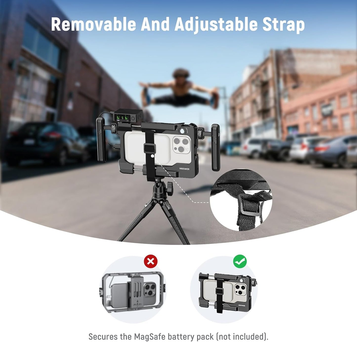 NEEWER Universal Smartphone Video Rig with Handles 67mm Filter Adapter Anti Drop Cold Shoe Compatible with DJI Mic iPhone Samsung Galaxy Android, Phone Cage Stabilizer for Video Recording, PA017