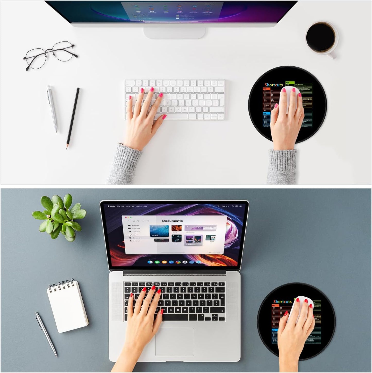 ITNRSIIET Mouse Pad Non-Slip Rubber Base Smooth Surface Stitched Edges Waterproof Durable Compatible with All Mice for Office & Gaming, Desk Accessory, Diameter 8.7 inch, WinShortcuts