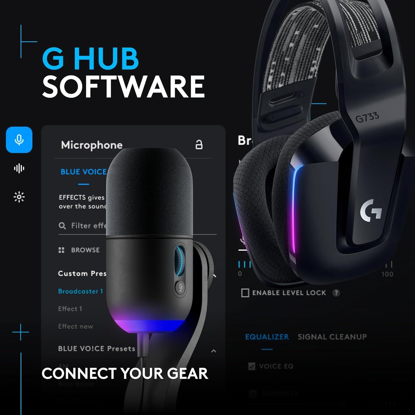 Logitech G733 Lightspeed Wireless Gaming Headset +Yeti GX Dynamic RGB Gaming Microphone with LIGHTSYNC, USB - Black