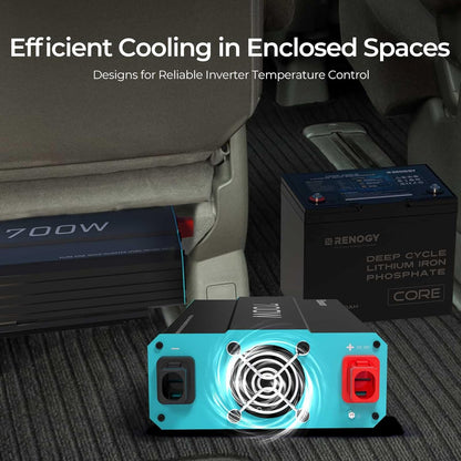 Renogy Inverter P2 700 watt Pure Sine Wave Inverter, Solar Car Power Inverter 12V to 120V AC Converter for RV, Truck, Camping, Home Backup, Outdoor, Emergency, Off-Grid Living, 16.4FT Remote Control