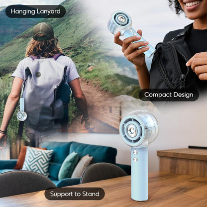 Misting Portable Handheld Fan, Powerful Turbo Motor, 6000mAh Rechargeable Battery, Personal Mini Fans with 4 Strong Wind, Cooling Gadgets for Travel, Camping, Beach, Outdoor, Gifts for Women Men-Blue
