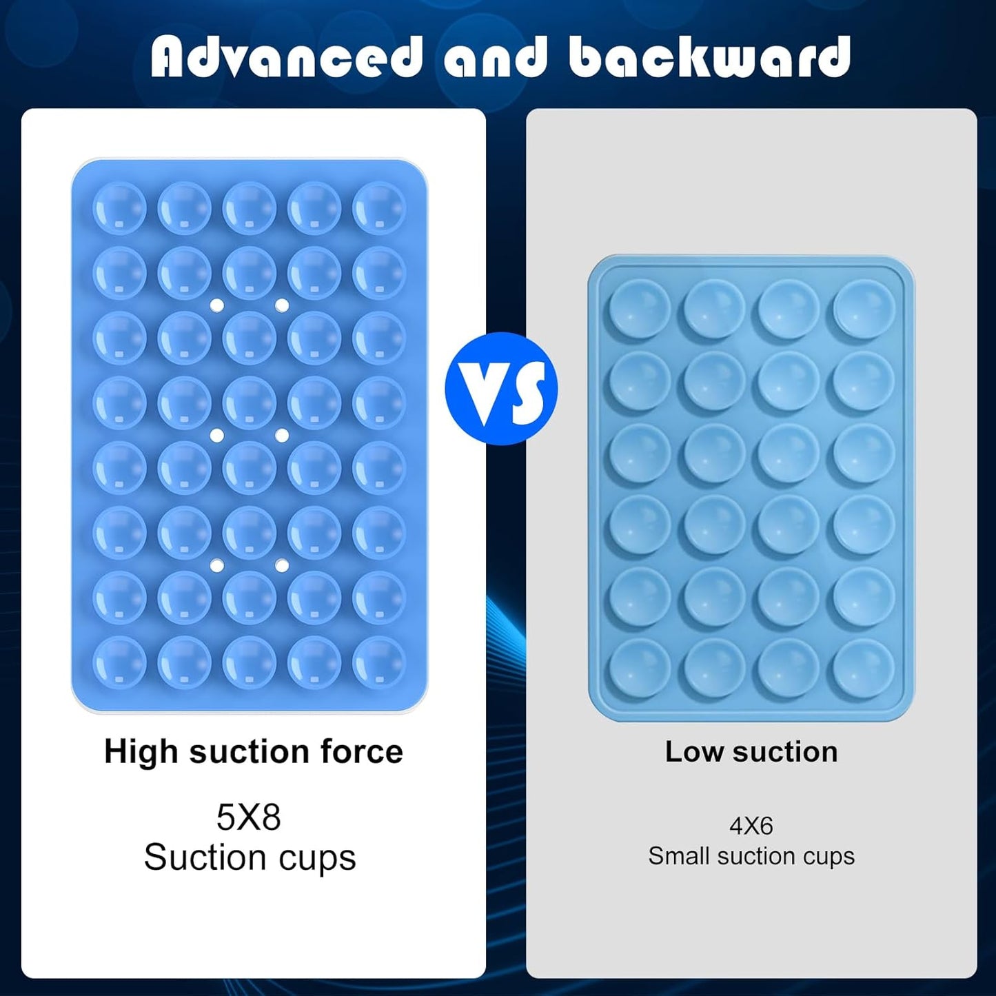 2PACK Silicone Double Sided Suction Phone Case Mount, Detachable Hands Free & Strong Grip Holder for Selfies & Videos, Compatible iPhone Android (Blue, 2Pack 40 Suction Cups)