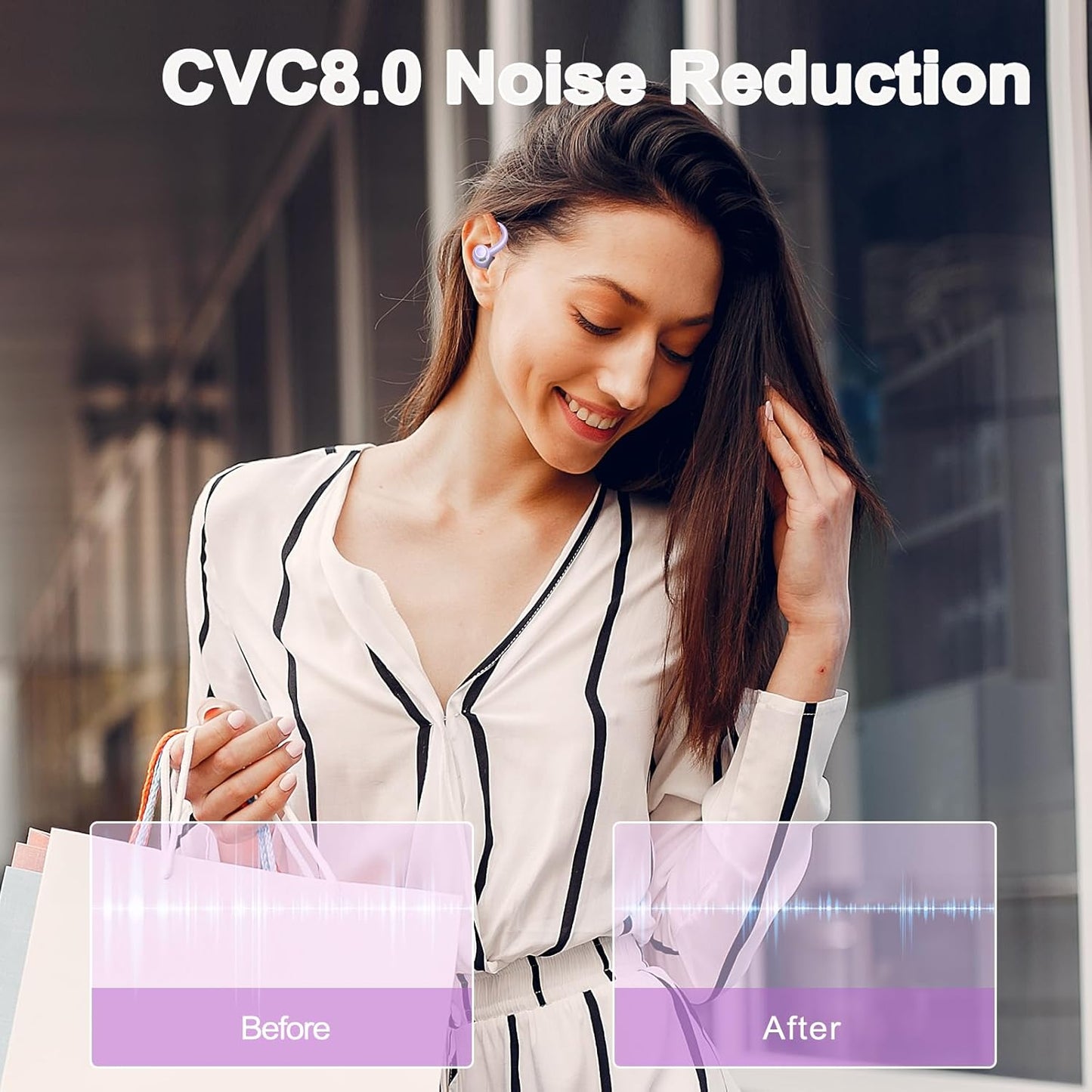 Wireless Earbuds Bluetooth 5.3 Headphones Sports, 48Hrs Playtime Bluetooth Earbuds with CVC 8.0 Mic, Stereo Bass Over Ear Bud with Earhooks, LED Display, IP7 Waterproof Earphon for Running Purple